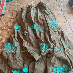 Brown and teal skirt embroidered